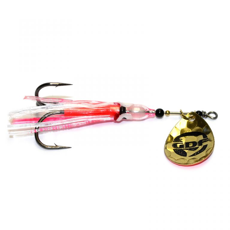 GDF Brass/Pearl/Red Hammered 3.5 Colorado Hoochie Spinner - Good Day ...