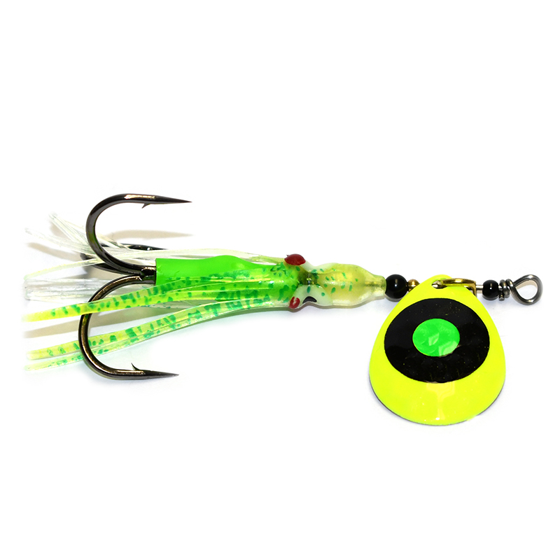 GDF Green Dot Hammered 3.5 Colorado Hoochie Spinner - Good Day Fishing
