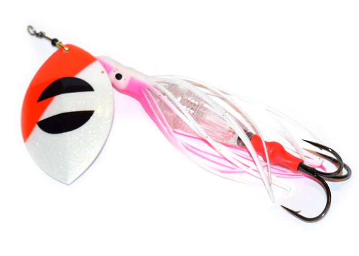 GDF Stink Bomb Hootchie Spinner- White/Red- PearlBack - Good Day