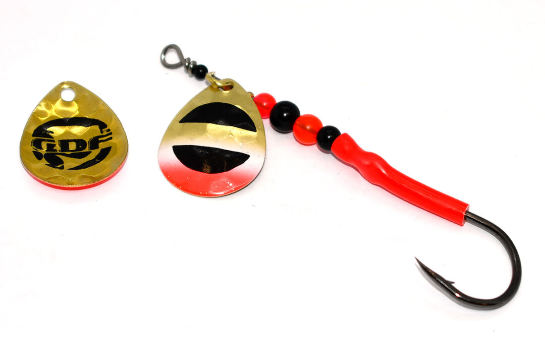 #3.5 Brass/Pearl/Red hex Colorado spinner- Single Hook