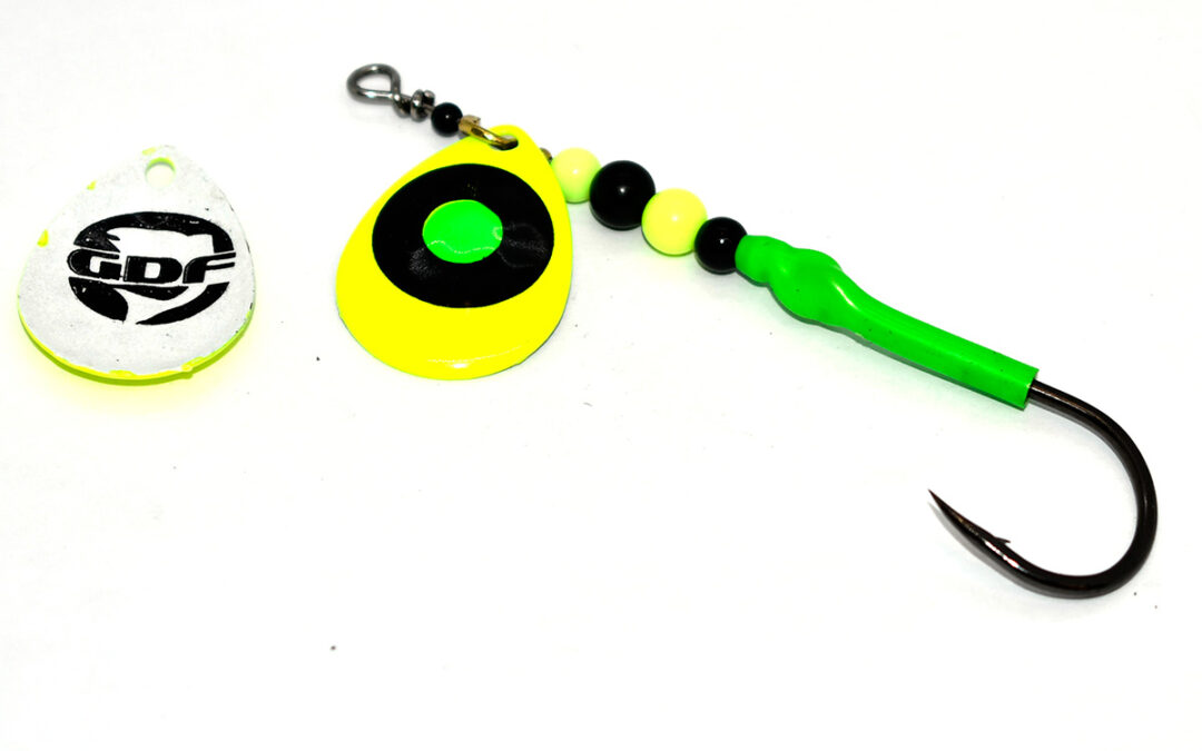 #3.5 Green Dot pearlback hex Colorado spinner- Single Hook
