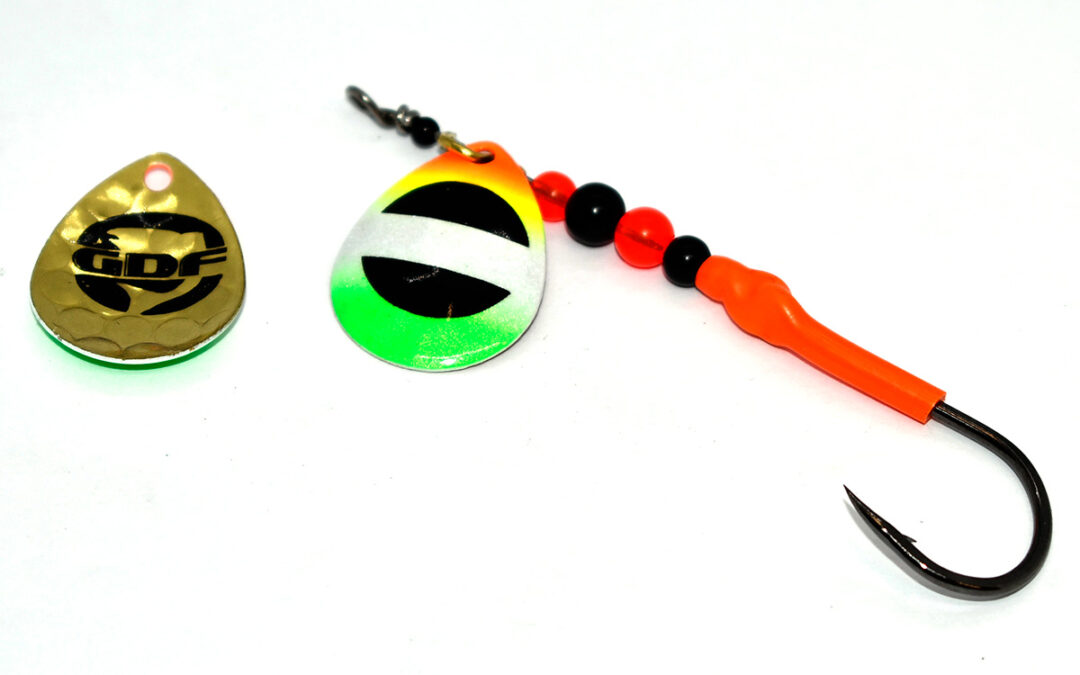 #3.5 Green Tip Rnbo brass hex Colorado spinner- Single Hook